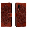 For Sharp Aquos Sense3 Sun Mandala Embossing Pattern Phone Leather Case(Brown)