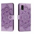 For Sharp Aquos Wish Sun Mandala Embossing Pattern Phone Leather Case(Purple)