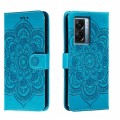 For OPPO A57 5G Sun Mandala Embossing Pattern Phone Leather Case(Blue)