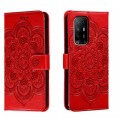For OPPO A94 5G Sun Mandala Embossing Pattern Phone Leather Case(Red)