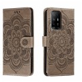 For OPPO A94 5G Sun Mandala Embossing Pattern Phone Leather Case(Grey)
