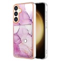 For Samsung Galaxy S24+ 5G Marble Pattern IMD Card Slot Phone Case(Pink Purple Gold)
