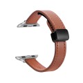 For Apple Watch SE 2023 44mm Slim Magnetic Buckle Genuine Leather Watch Band(Plain Brown)