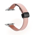 For Apple Watch SE 2023 44mm Slim Magnetic Buckle Genuine Leather Watch Band(Plain Pink)