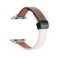 For Apple Watch SE 2023 44mm Slim Magnetic Buckle Genuine Leather Watch Band(Plain Beige Coffee)