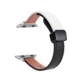 For Apple Watch SE 2023 44mm Slim Magnetic Buckle Genuine Leather Watch Band(Litchi Black Beige)