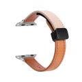 For Apple Watch SE 2023 40mm Slim Magnetic Buckle Genuine Leather Watch Band(Plain Orange Apricot)