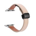 For Apple Watch Ultra 2 49mm Slim Magnetic Buckle Genuine Leather Watch Band(Plain Apricot)