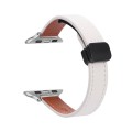 For Apple Watch Series 9 45mm Slim Magnetic Buckle Genuine Leather Watch Band(Plain Beige)