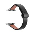 For Apple Watch Series 9 45mm Slim Magnetic Buckle Genuine Leather Watch Band(Plain Black)