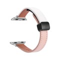 For Apple Watch Series 8 41mm Slim Magnetic Buckle Genuine Leather Watch Band(Plain Beige Pink)