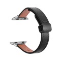 For Apple Watch Series 8 45mm Slim Magnetic Buckle Genuine Leather Watch Band(Plain Black)