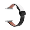 For Apple Watch Series 8 45mm Slim Magnetic Buckle Genuine Leather Watch Band(Plain Black Beige)