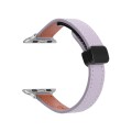 For Apple Watch SE 2022 44mm Slim Magnetic Buckle Genuine Leather Watch Band(Litchi Lavender)