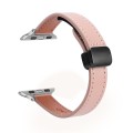 For Apple Watch Series 7 45mm Slim Magnetic Buckle Genuine Leather Watch Band(Plain Pink)