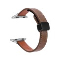 For Apple Watch SE 44mm Slim Magnetic Buckle Genuine Leather Watch Band(Plain Coffee)