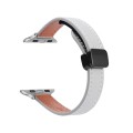 For Apple Watch Series 6 40mm Slim Magnetic Buckle Genuine Leather Watch Band(Litchi Grey)