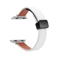 For Apple Watch Series 3 42mm Slim Magnetic Buckle Genuine Leather Watch Band(Litchi Beige)