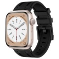 For Apple Watch SE 2023 44mm Stone Grain Liquid Silicone Watch Band(Black Black)