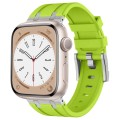 For Apple Watch SE 2023 44mm Stone Grain Liquid Silicone Watch Band(Silver Green)