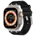 For Apple Watch Ultra 2 49mm Stone Grain Liquid Silicone Watch Band(Silver Black)
