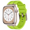 For Apple Watch Series 9 45mm Stone Grain Liquid Silicone Watch Band(Titanium Green)