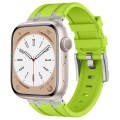 For Apple Watch Series 8 45mm Stone Grain Liquid Silicone Watch Band(Silver Green)