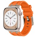 For Apple Watch SE 2022 44mm Stone Grain Liquid Silicone Watch Band(Titanium Orange)