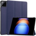 For Xiaomi Pad 6S Pro Custer Pure Color 3-Fold Holder Smart Leather Tablet Case(Dark Blue)