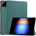 For Xiaomi Pad 6S Pro Custer Pure Color 3-Fold Holder Smart Leather Tablet Case(Dark Green)