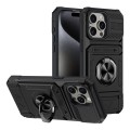 For iPhone 15 Pro Max TPU+PC Shockproof Card Phone Case with Metal Ring Holder(Black)