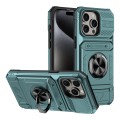 For iPhone 15 Pro Max TPU+PC Shockproof Card Phone Case with Metal Ring Holder(Green)