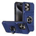 For iPhone 14 Pro Max TPU+PC Shockproof Card Phone Case with Metal Ring Holder(Blue)