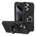 For iPhone 13 Pro TPU+PC Shockproof Card Phone Case with Metal Ring Holder(Black)