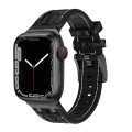 For Apple Watch SE 2023 44mm Crocodile Texture Liquid Silicone Watch Band(Black White Black)