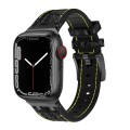 For Apple Watch SE 2023 44mm Crocodile Texture Liquid Silicone Watch Band(Black Yellow Black)