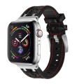 For Apple Watch SE 2023 44mm Crocodile Texture Liquid Silicone Watch Band(Silver Red Black)
