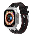 For Apple Watch Ultra 2 49mm Crocodile Texture Liquid Silicone Watch Band(Silver Red Black)