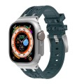 For Apple Watch Ultra 2 49mm Crocodile Texture Liquid Silicone Watch Band(Silver Deep Green)