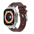 For Apple Watch Ultra 2 49mm Crocodile Texture Liquid Silicone Watch Band(Silver Dark Brown)