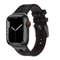 For Apple Watch Series 9 45mm Crocodile Texture Liquid Silicone Watch Band(Black Red Black)