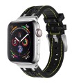 For Apple Watch Series 9 41mm Crocodile Texture Liquid Silicone Watch Band(Silver Yellow Black)
