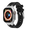 For Apple Watch Ultra 49mm Crocodile Texture Liquid Silicone Watch Band(Silver White Black)