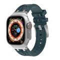 For Apple Watch Ultra 49mm Crocodile Texture Liquid Silicone Watch Band(Silver Deep Green)