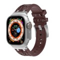 For Apple Watch Ultra 49mm Crocodile Texture Liquid Silicone Watch Band(Silver Dark Brown)