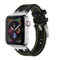 For Apple Watch Series 8 45mm Crocodile Texture Liquid Silicone Watch Band(Silver Yellow Black)