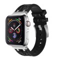 For Apple Watch SE 2022 44mm Crocodile Texture Liquid Silicone Watch Band(Silver Black)