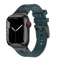 For Apple Watch Series 7 45mm Crocodile Texture Liquid Silicone Watch Band(Black Deep Green)