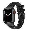 For Apple Watch Series 3 38mm Crocodile Texture Liquid Silicone Watch Band(Black White Black)