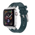 For Apple Watch Series 3 42mm Crocodile Texture Liquid Silicone Watch Band(Silver Deep Green)